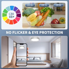 GOZIG 16Inch Flush Mount LED Ceiling Light Fixtures, 5CCT Adjustable 2700K 3000K 4000K 5000K 6500K, Dimmable Close to Ceiling Light for Kitchen, Bathroom, Kitchen, Bedroom, Brushed Nickel, 1 Pack