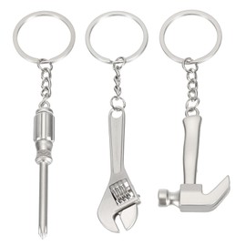 PATIKIL Mini Hand Tools Keychain, 3 Pack Metal Hardware Wrench Tool Keyring DIY Creative Tool Spanner Pendant for Screwdriver Hammer Claw Keychain, Silver