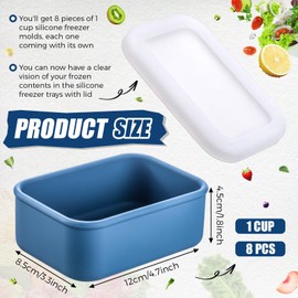 Nuogo 8 Pcs 1 Cup Silicone Freezer Containers with Lid Soup Freezer Molds Silicone Soup Containers Rectangle Trays Reusable Food Preserving Tray Ice Trays for Soups Sauces Stews(Dark Blue)