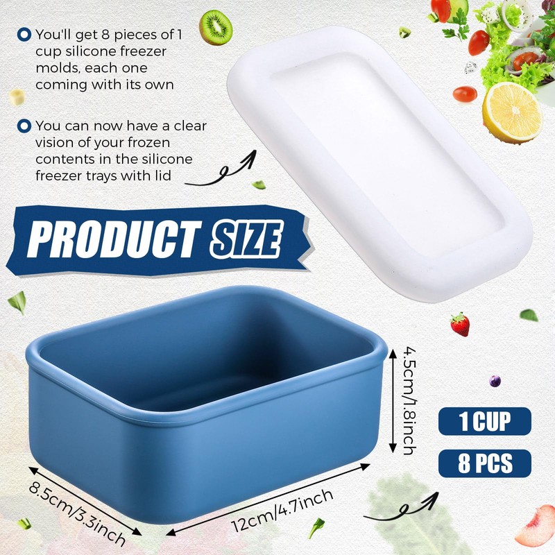 Nuogo 8 Pcs 1 Cup Silicone Freezer Containers with Lid