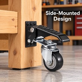 Retractable Workbench Casters, Set of 4 – 2.5-Inch PU Swivel Wheels with Foot-Operated Lift Pedals