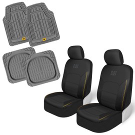 CAT PU Leather Seat Covers for Cars – (2) Front Seat Covers with (4) All-Weather Heavy-Duty Floor Mats for Trucks, Cars, & SUVs Combo Set – Car Interior Protection Liners for Car Seats and Floors