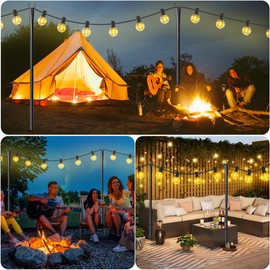 MuliVid 6 Pack 10FT String Light Poles for Outdoor,Metal Lights Hanging Pole Outside with Fork,Light Stand for Patio, Pergola, Garden, Backyard, Yard, Camping Party