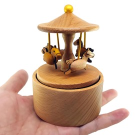 LILYXIN Mini Carousel Music Box, Palm Sized Carousel Music Box, Small Wooden Mechanical Music Box, for Friend Mother Grandmother