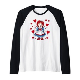 Raggedy Ann Valentine's Day Hearts Raglan Baseball Tee