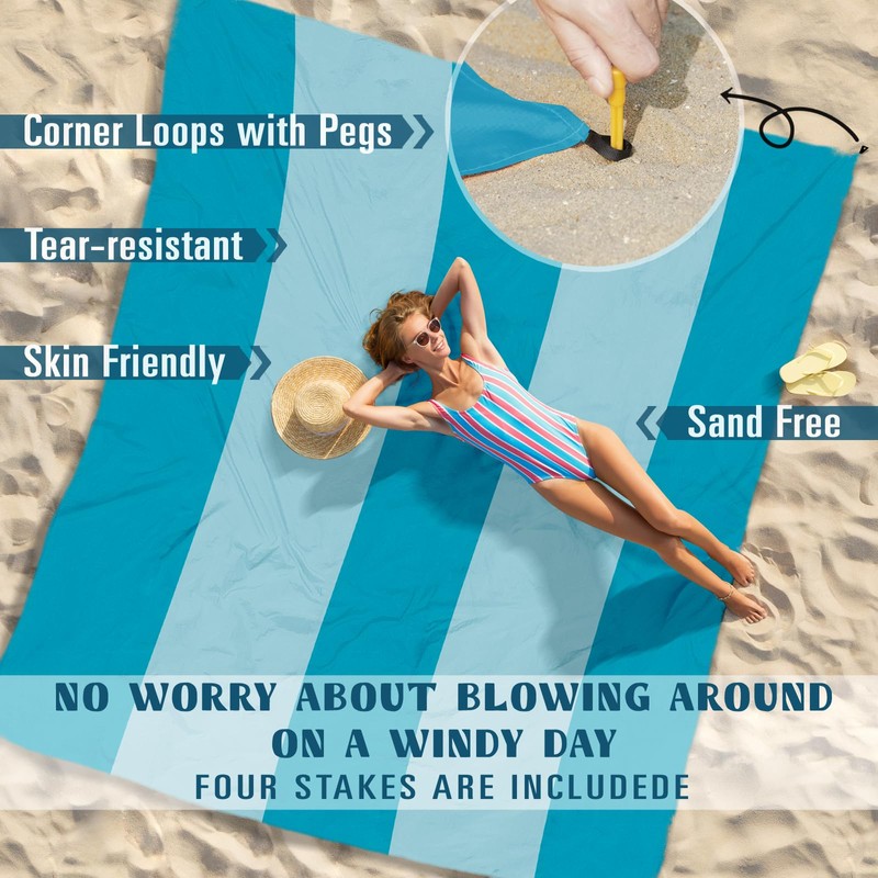 Famstar Beach Blanket Sandproof Waterproof 78''×81''1-5 Adults Oversized,Compact Lightweight Durable