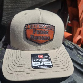 Richardson I BUY MY OWN FUDGE ROUNDS RICH MEN Trucker Snap Leather Patch Cap. Khaki/coffee