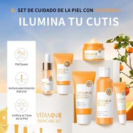 Vitamin C Skincare Set 6 Piezas Limpiador, Tnico, Serum, Crema para Ojos, Crema Facial y Protector Solar para Piel Radiante, Hidratante y Antioxidante