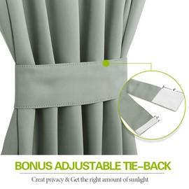 PONY DANCE Sage Green Front Dood Side Windon Curtains - Window Treatments Panels Solid Energy Efficient Rod Pocket for Metal French Patio Door Panel with Tieback, 25 x 60 inches, 1 Piece