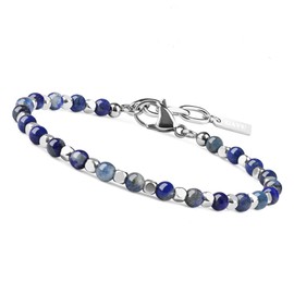Unique Gems Buddha Stainless Steel Men's Bracelet Natural Stone 5 mm Energy Bracelet Stainless Steel Hypoallergenic Jewellers Quality, Stainless Steel, Obsidian