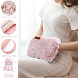 Aoreun Hot Water Bottle with Cover, 1 Litre Hot Water Bottle Belt 4 in 1 with Belt, Rubber Hot Water Bag Portable Hot Water Bottle Belt, Ultra Comfortable Soft Hot Water Bottle for Neck, Back,