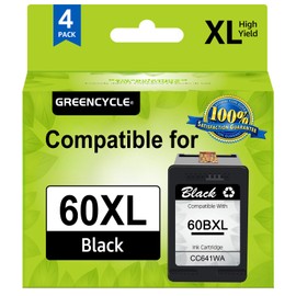 Remanufactured 60xl Black Ink Cartridges Replacement for HP 60XL CC641WN Compatible for Envy 100 D410a D410b PhotoSmart C4635 C4680C4700 DESKJET D2500 D2545 Series Printer (4 Pack)