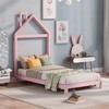 P PURLOVE Twin Size Montessori Floor Bed with House-Shaped Headboard