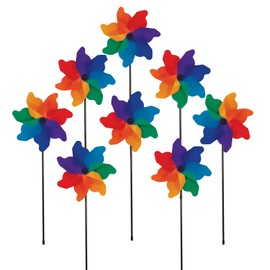 In the Breeze Pinwheel Spinner on Fiberglass Pole, Rainbow Poly Petal Pinwheel Spinners, 8-Inches, 8 Piece, 2864