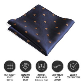 The MASONIC Collection - Freemasons Royal Arch Chapter Pocket Square, 100% Silk Handkerchief - Blue, All over Red Tau emblem