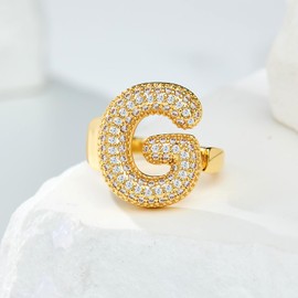 Cicy Bell Initial Rings for Women 14k Gold Plated Cubic Zirconia Delicate Letter Chunky Statement Open Rings Gifts for Her
