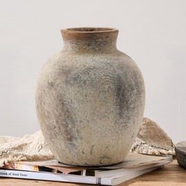 PORCER Ceramic Rustic Farmhouse Flower Vase, 6 Inch Cute Boho Vase for Home Decor, Terracotta Vase for Living Room, Table, Shelf, Mantel Decoration, Farmhouse, Gray