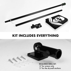 UD_G128 Combo Pack: Flag Pole 6 FT Black Tangle Free & Pirate Jolly Roger Swords Flag 3x5ft 150D Printed Polyester