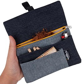 Tabaktasche Jeansstoff - Tabakbeutel Drehtabak Tasche Denim (Gelber Rei√üverschluss)