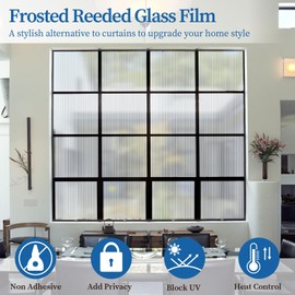 FEOMOS Window Privacy Film, Reeded Glass Film 3D Glass Decals Film, Decorative Film for Window Door Cabinet Non Adhesive Anti UV 23.6 x 118 inches