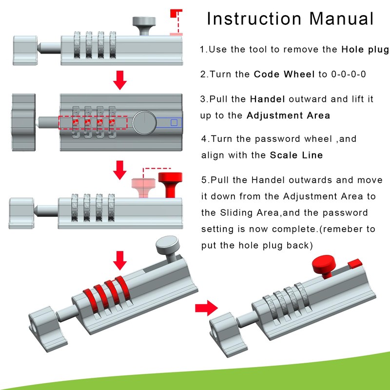 KEZZON Heavy Duty 4-Digit Combination Locking Bolt - Reinforced Zinc