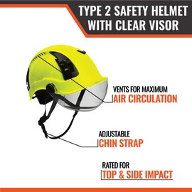 Malta Dynamics APEX Prime OSHA/ANSI Z89.1 and EN12492 Type 2 Safety Helmet for Construction (Helmet with Clear Visor, Yellow)