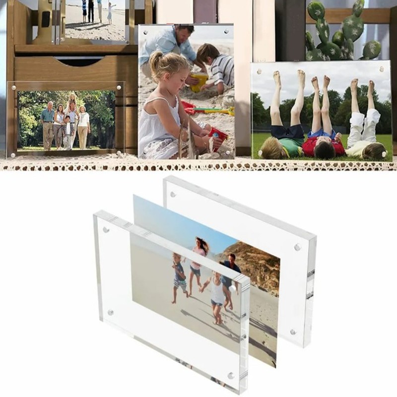 Acrylic Photo Frame Crystal Clear Frameless Double Sided Freestanding Photo