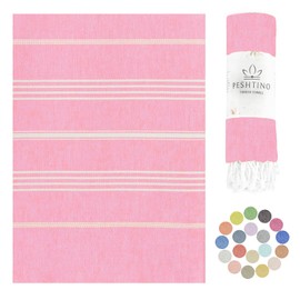 PESHTINO Turkish Beach Towel, 100% Cotton, 38x71 inch, Quick Dry, Thin, Lightweight, Soft, Sand Free, Compact Towels for Beach, Pool, Bathroom, Spa, Yoga, Picnic and Travel (Powder Pink)