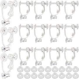 SOFPLATE 1 Box 24Pcs Earring Converter Silver Clip on Earrings Converter Brass Painless Non Pierced Earring Clips with Pads Screw Back Clip on Earring Findings for Jewellery Making Supplies DIY Women