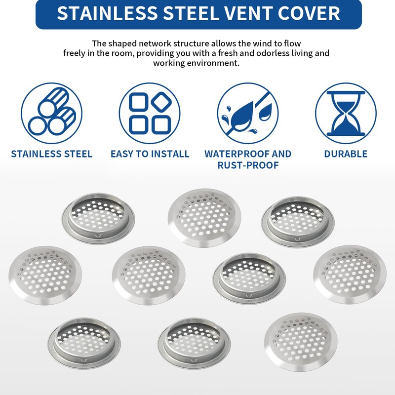 BuxiuGK Pack of 20 53 mm Stainless Steel Round Ventilation