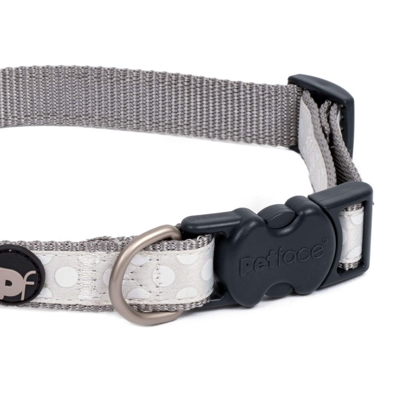 Petface Tonal Dots Print Dog Collar, Large, Light Grey