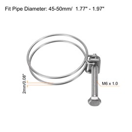 sourcing map 10Pcs Double Wire Hose Clamp, 45-50mm Adjustable Stainless Steel Wire Hose Clips with M6 Bolt for Dust Collection Hose, Pump Hose Pipe