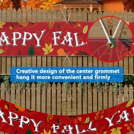 Probsin Happy Fall Banner 120"x 20" Decorations Outdoor Thanksgiving Decor Autumn Party Supplies Maple Leaves Happy Fall Y'all Holiday Harvest Welcome Hanging Backdrop for Garden Fence Yard Lawn Porch