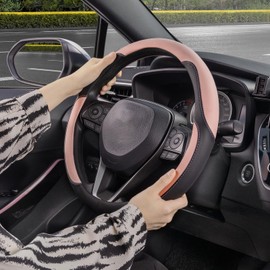SEG Direct Car Steering Wheel Cover for Women Men, Standard Size 14.5-15 inch (37-39 cm), Auto Interior Accessories, Black and Pink