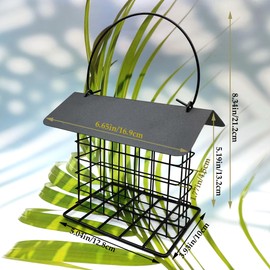LIANCHEN 13 x 14.5 x 8 cm Bird Feeder Metal Fat Ball Holder for Hanging Fat Ball Holder with Roof Feeder for Wild Birds, Garden, Balcony, All-Year Use Bird Feeder (Black)