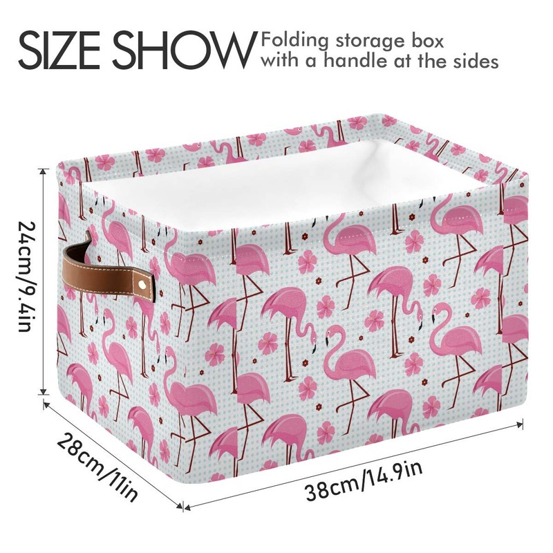KEEPREAL Pink Flamingos Storage Basket Bin, Large Cube Storage Box
