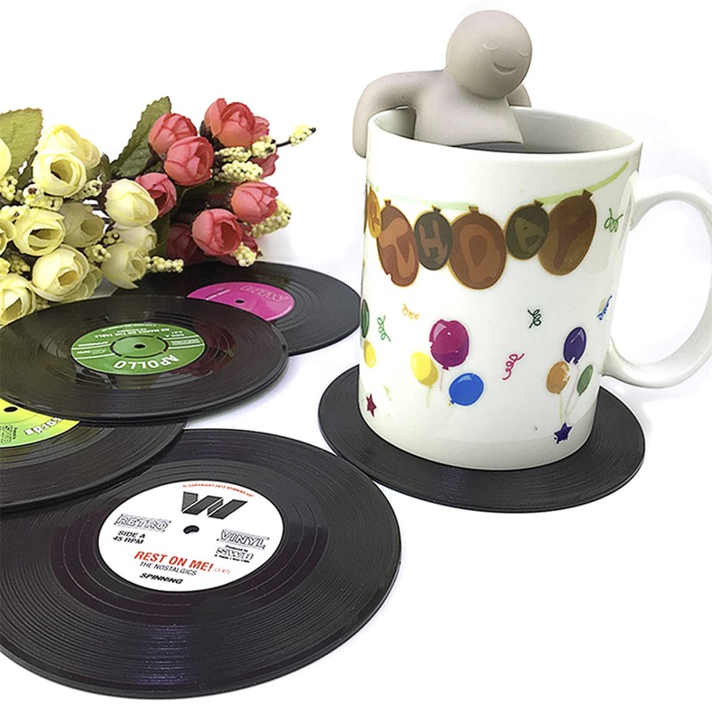Dooppa 6PCS Coasters Retro Vinyl CD Record Coaster Classic Music