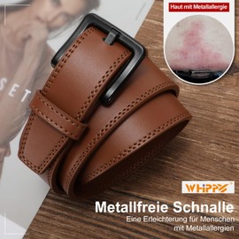 WHIPPY Men's Leather Belt for Jeans, Adjustable Outdoor Leather Belt, Unisex Work Belt with Black Plastic Buckle, B-brown