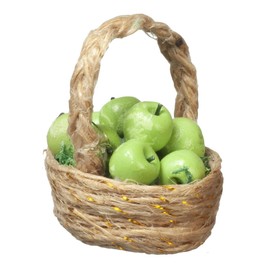 Melody Jane Dollhouse Green Apples in Woven Basket Miniature Fruit Kitchen Shop Accessories
