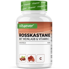Rosskastanienextrakt - 240 Kapseln - Hochdosisiert mit 1330 mg Extrakt pro Tagesportion - Rosskastanie mit Weinlaub & Acerola Vitamin C - Ohne unerwünschte Zusätze, vegan