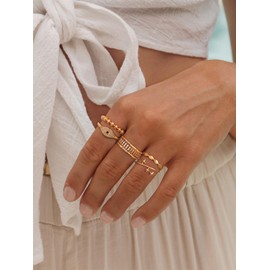 GNIRTSI Gold Star Ring for Women Criss Cross Double Rings Crossover 14K Gold Plated Minimalist Stack Thin Band Open Finger Jewelry Size 8