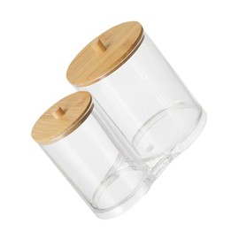 Levemolo Cotton Ball Pad Holder Bamboo Lid Stylish Organizer for Makeup Pads and Swabs Portable Acrylic Storage Container for Bathroom and Bedroom Use