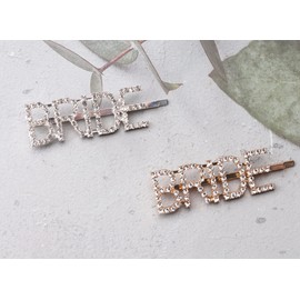 Sowaka BRIDE Hair Pin 2 Pcs Gold Silver Metal Vintage Hair Clip with Rhinestone Letter Hair Accessories for Bride Women Girls Wedding Bridal Shower Party Favor Bachelorette Party (BRIDE)