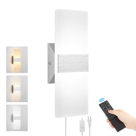 GOODATE Plug in Wall Sconces with Stepless Adjustable 3000K-6500K Colors and 10%-100% Brightness, Sconces Wall Lighting with Remote Control 12W Acrylic LED Wall Lamp with 6FT Plug in Cord, 1 Pack