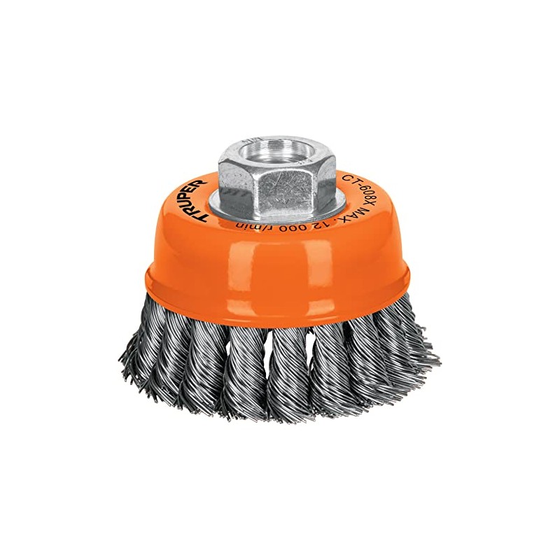 Truper CT-608X, Carda copa, alambre trenzado grueso, 3x5/8", para esmeril