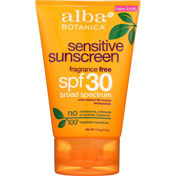 Alba Botanica Sunscreen Lotion, Sensitive, Fragrance Free, 4 Oz