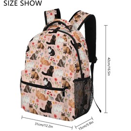 DOINBEE Cute Cat Backpack for School, Cat Kitty Kitten Backpacks for Girls Kids, Kawaii Cats and Flowers Print on Pink Bookbag Kindergarten Elementary Toddler Bags Water Resistant Travel Daypack