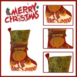 YJWZ Christmas Stockings,49cm Large Xmas Stockings Classic Large Stockings Santa, Snowman, Reindeer Xmas Character for Adults & Kids, Candy Pouch Gift Bag for Stairs Fireplace Hanging Xmas Home Dec