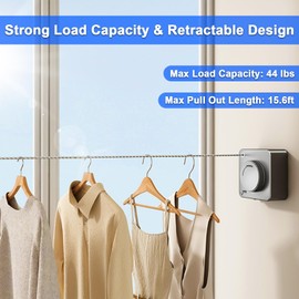 UpChoNice Retractable Clothesline Indoor, Non-Sagging Outdoor Clothes Drying Line Retracting Heavy Duty Clothes Drying Laundry Line Wall Mounted Stainless Steel Line - 15.6 Feet (Square Gray)