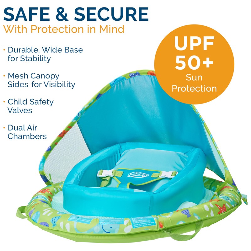 SwimWays Baby Spring Float with Adjustable Canopy, Green Octopus